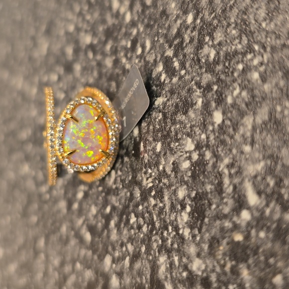 NWT 14K Gold Plated Sterling Silver Created Opal Oval Gemstone Ring, $90, size 7 - Picture 6 of 10